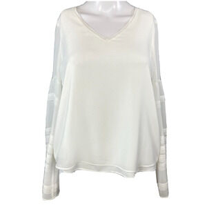 White House Black Market Shirt Womens Sz 0P Petite‎ Chiffon Bell Sleeve Blouse